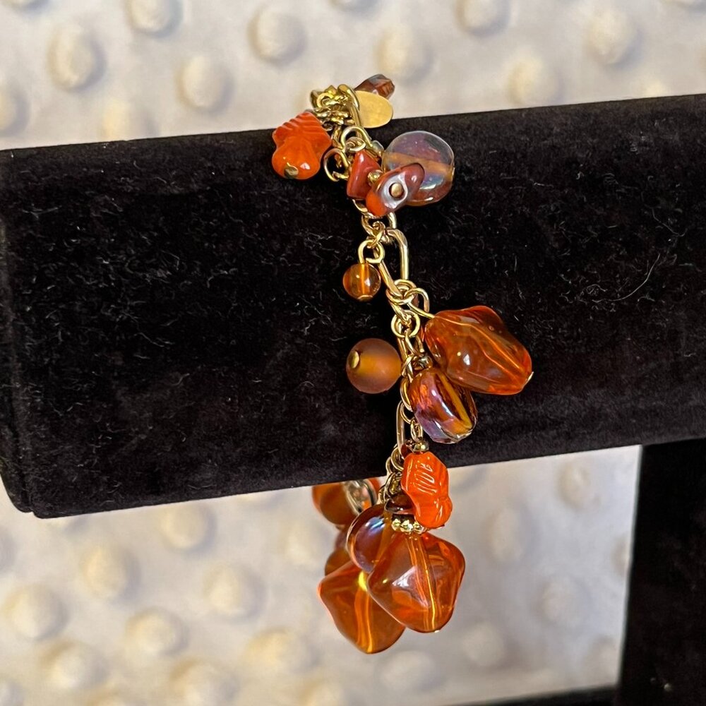 Vintage Worthington Amber, Brown & Orange Charm Bracelet – 7.5”
